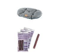 Ferplast Coussin Chiens M en Coton Lavable avec Rembourrage Doux 78 x 50 cm. Bleu + Snack Chien Naturel Hygiène Buccale Effet Relaxant Melissa Kit de 3 Paquets 315g Inclus