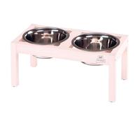 Ferplast Support de gamelle pour chien Desco Wood, avec 2 gamelle en acier inoxydables - Élégante gamelle en bois surélevée et antidérapante pour la nourriture et l'eau des chiens, 1,7 litre