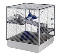 Ferplast Grande Cage pour Furets Furet Xl, Trois Niveaux avec Accessoires Hamac et Tunnels pour Furets, Grillage Métallique Vernis Gris avec Colonnes et Fond en Plastique, L 80 x l 75 x H 87 cm