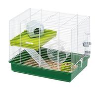 FERPLAST HAMSTER DUO Cage pour rongeurs pour Hamsters, en Métal, Accessoires inclus : Mangeoire, Abreuvoir, Maison, Roue, Étagère, Échelle. 46x29xh37,5cm