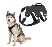 Ferplast Harnais Chien Réglable L Poitrail 70-80 cm avec Poignée, Noir | Harnais rembourré et réfléchissant pour confort, contrôle et sécurité en promenade, randonnée et trekking