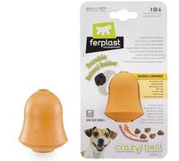 Ferplast Jouet Chien, Distributeur Croquettes ou Friandises, en Caoutchouc Naturel Durable à Mâcher, Arôme de Poulet, Rebondissant, Lancer et rapporter, Crazy Bell Jouets pour Petit Chien, Orange