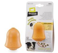 Ferplast Jouet Chien, Distributeur Croquettes ou Friandises, en Caoutchouc Naturel Durable à Mâcher, Arôme de Poulet, Rebondissant, Lancer et rapporter, Crazy Bell Jouets pour Petit Chien, Orange