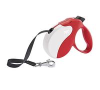 Ferplast Laisse Chien Enrouleur Amigo Large, Laisse pour Chiens de Taille Jusqu'À 50 kg, Sangle Extensible Maximum de 5 m, Bouton de Verrouillage et de Déverrouillage, Rouge, Couvercle Blanc