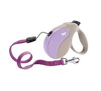 Ferplast Laisse Chien Enrouleur AMIGO MEDIUM, Laisse pour Chiens de Taille Moyenne jusqu'à 25 Kg. Cordon Extensible max 5 m. Bouton de verrouillage et de déverrouillage unique, beige, couvercle violet