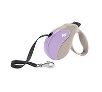 Ferplast Laisse Chien Enrouleur Amigo Medium, Laisse pour Chiens de Taille Moyenne Jusqu'À 25 kg, Max, 5 m de Sangle Extensible, Bouton de Verrouillage et de Déverrouillage, Beige, Couvercle Violet