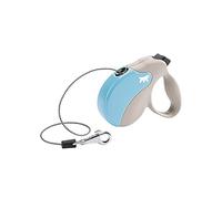 Ferplast Laisse Chien Enrouleur Amigo Mini, Laisse pour Petits Chiens jusqu'à 12 Kg. Cordon Extensible Max 3 m. Bouton de Verrouillage et de déverrouillage Unique, Beige, Couvercle Bleu Clair
