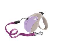 Ferplast Laisse Chien Enrouleur Amigo Small, Laisse pour Petits Chiens jusqu'à 15 Kg. Cordon Extensible Max 5 m. Bouton de Verrouillage et de déverrouillage Unique, Beige, Couvercle Violet