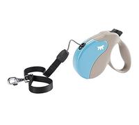 Ferplast Laisse Chien Enrouleur Amigo Small, Laisse pour Petits Chiens jusqu'à 15 Kg. Cordon Extensible Max 5 m. Bouton de Verrouillage et de déverrouillage Unique, Beige, Couvercle Bleu Clair