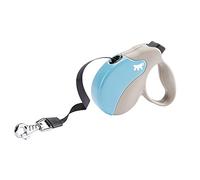 Ferplast Laisse Chien Enrouleur Amigo Small, Laisse pour Petits Chiens jusqu'à 15 Kg. Sangle Extensible Max 5 m. Bouton de Verrouillage et de déverrouillage Unique, Beige, Couvercle Bleu Clair