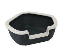 Ferplast – Bac à litière pour chat DAMA d'angle, bords hauts entrée basse 57,5×51,5×22 cm Noir