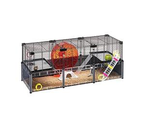 Ferplast Multipla Hamster Large Cage | Cage modulaire à étages pour hamsters et souris avec tubes, roue et bac transparent, 107,5 x 37,5 x 42 cm