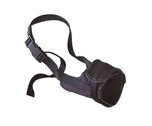 Ferplast Muselière pour Chiens Safe Ex Large Anti-Morsures, Nylon Robuste, Partie Antérieure Ouverte, Rembourrage Souple, Réglable Grâce au Velcro, A: 50÷80 cm - B: 24÷34 cm - C: 15 cm Noir