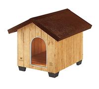 Ferplast Niche pour chiens pour l'extérieur DOMUS MEDIUM en bois FSC, Pieds isolants en plastique, Grille pour l'aération, Porte anti-morsures en aluminium Brun