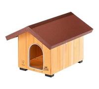 Ferplast Niche pour chiens pour l'extérieur DOMUS MINI, en bois FSC, Pieds isolants en plastique, Porte anti-morsures en aluminium Brun G