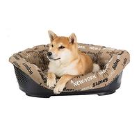Ferplast Panier Chien avec Coussin SOFA' 8 en Coton Lavable, Lit pour Chien en Plastique Rembourré, Corbeille en Plastique et Coussin pour Chien, Fond Perforé et Appui-Tête, Antidérapant, 85 x 62 x h 28,5 cm, Marron