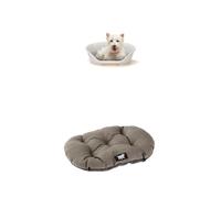 Ferplast Panier Chien Chat en Plastique, Respirante et Antidérapante 61,5 x 45 x 21,5 cm, Blanc + Coussin Chiens Coton Lavable avec Rembourrage Doux, 55 x 36 cm. XS Brun