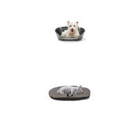 Ferplast Panier Chien Chat en Plastique, Respirante et Antidérapante 61,5 x 45 x 21,5 cm, Noir + Coussin Chiens Coton Lavable avec Rembourrage Doux, 55 x 36 cm. XS Brun