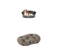 Ferplast Panier Chien Chat en Plastique, Respirante et Antidérapante 70,5 x 52 x 23,5 cm, Noir + Coussin Chiens Coton Lavable avec Rembourrage Doux, 65 x 42 cm. S Brun