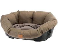 Ferplast Panier Chien et Chat avec Coussin en Coton Lavable, Lit pour Chien et Chat Rembourré, Corbeille en Plastique, Fond Perforé, Antidérapant, 64 x 48 x 25 cm, Marron Tweed