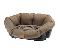 Ferplast Panier Chien et Chat avec Coussin en Coton Lavable, Lit pour Chien et Chat Rembourré, Corbeille en Plastique, Fond Perforé, Antidérapant, 64 x 48 x 25 cm, Marron Tweed