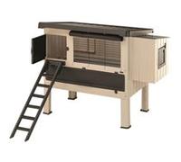 Ferplast Poulailler pour l'extérieur HAPPY FARM 120 maisonnette pour poules, résine termoplastique en bois pour environ 6 poules, nid, rideau de protection et accessoires inclus, 140 x 139 x h 110 cm,