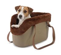 Ferplast Sac de Transport pour Chien jusqu'à 8 kg. Plastique Caoutchouté Rembourré de Peluche Chaud, Imperméable, Lavable, Poignées Réglables, Sangle de Sécurité, 43,5 x 21,5 x 27 cm. Taupe