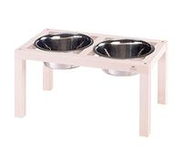 Ferplast Support de gamelle pour chien Desco Wood, avec 2 gamelle en acier inoxydables - Élégante gamelle en bois surélevée et antidérapante pour la nourriture et l'eau des chiens, 3,6 litre