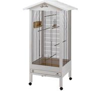 Ferplast Volière Cage à Oiseaux HEMMY Cage pour Oiseaux, Canaris, Pinsons, Perruches Ondulées, Inséparables, en Bois, Accessoires Inclus Mangeoires rotatives Perches Roues, 84,5 x 65,5 x h 165 cm.
