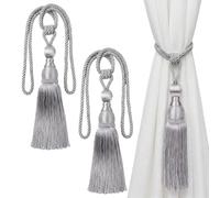 FerraDrend Lot de 2 Embrasses de Rideaux Faites à la Main en Corde avec Pompons, Silver