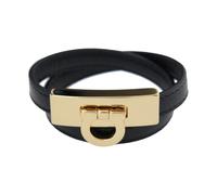 Ferragamo - Bracelet Double Tour en Cuir Noir - Femme - Accessoires - Noir - Taille: ONE Size