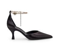 Ferragamo - Escarpin en satin noir avec chaîne dorée - Femme - Chaussures - Noir - Taille: 39 1/2 EU