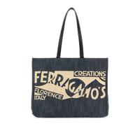 Ferragamo, Femme, Sacs, Bleu, Taille: ONE Size Denim Large TT Sign Shopping Bag