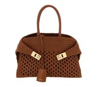 Ferragamo - Hug Th S Woven Leather Handbag - Femme - Sacs - Brun - Taille: ONE Size