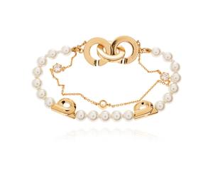 Ferragamo - Pearl Gancini Double Strand Bracelet - Femme - Accessoires - Jaune - Taille: ONE Size