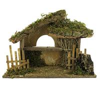 Ferrari & Arrighetti Cabane pour Crèche, avec Clôtures et Paille, pour Figurines de 10 cm Non Incluses, Bois, 36x16x27 cm