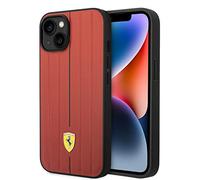 Ferrari Coque de protection en cuir pour iPhone 14" Motif rayures rouges en relief, durable et anti-rayures avec fermeture facile, absorption des chocs et logo signature