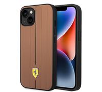 Ferrari Coque de protection en cuir pour iPhone 14 Plus avec rayures en relief chameau, durable et anti-rayures avec fermeture facile, absorption des chocs et logo signature