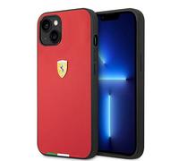 Ferrari Coque de protection en cuir synthétique durable pour iPhone 14 Plus avec motif drapeau italien, avec fermeture facile, absorption des chocs et logo signature