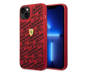 Ferrari Coque de protection pour iPhone 14 Plus en rouge imprimé Scuderia, silicone liquide lisse et anti-rayures avec facile à clipser, absorption des chocs et logo signature