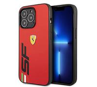 Ferrari Coque de téléphone pour iPhone 13 Pro en rouge avec grand logo SF noir, protection en cuir synthétique, durable et anti-rayures avec encliquetage facile et absorption des chocs