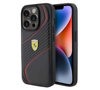 Ferrari Coque en Cuir pour iPhone 15 Pro avec Logo Twist Métal Noir / Rouge