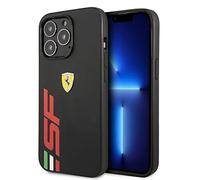 Ferrari Coque pour iPhone 13 Pro en noir avec grand logo SF rouge, protection en cuir PU, durable et anti-rayures avec fermeture facile et absorption des chocs