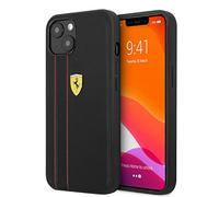 Ferrari Étui de protection en cuir véritable pour iPhone 13" avec deux lignes rouges, fermeture facile à clipser, absorption des chocs et logo signature Noir