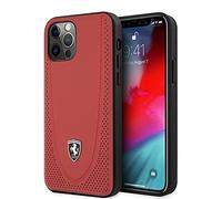 Ferrari Étui de protection pour iPhone 12 et iPhone 12 Pro en cuir véritable perforé avec ligne de couture Noir