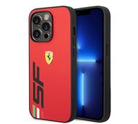 Ferrari Étui de téléphone pour iPhone 14 Pro en rouge avec grand logo SF noir, étui de protection en cuir PU, durable et anti-rayures avec facile à clipser et absorption des chocs
