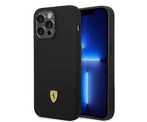 Ferrari FEHCP14XSIBBK Coque Rigide pour 14 Pro Max 6,7" Noir/Noir Logo en Silicone métallique