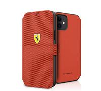 Ferrari FESPEFLBKP12SRE Étui à Rabat perforé pour iPhone 12 Mini 5,4" Rouge