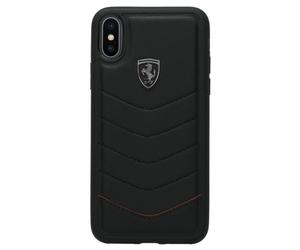 Ferrari Heritage Coque en cuir véritable matelassé pour iPhone X/XS, Noir