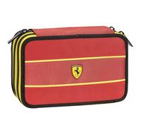 FERRARI KIDS - Trousse scolaire officielle Ferrari, trousse 3 compartiments enfant avec kit de papeterie, stylo effaçable bleu Frixion et fermeture à glissière pratique, 20 x 13 x 7 cm, rouge Rudy,